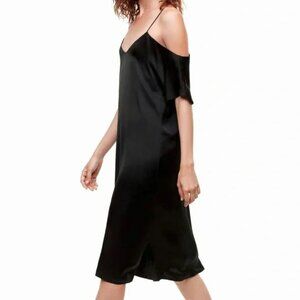 Aritzia Wilfred Henrietta Satin Cold Shoulder Slip Dress Black Size Small